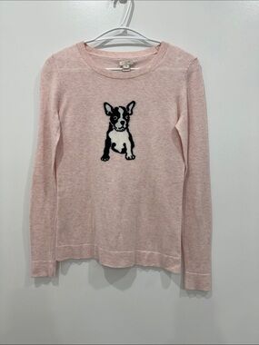J.Crew Pink Dog Graphic 100% Cotton Crewneck Sweater XXS